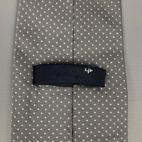 LORO PIANA Grey & White Dot Print Silk Tie