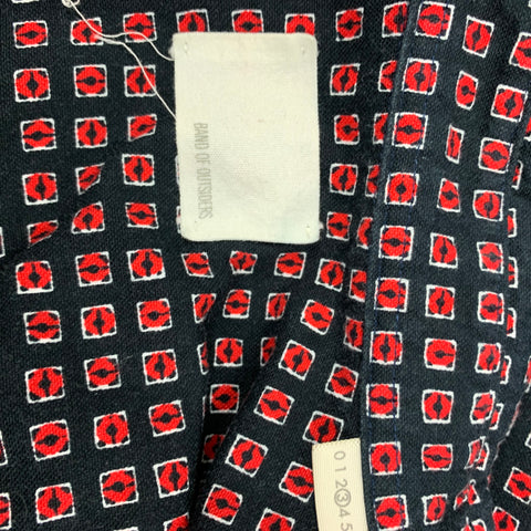 BAND OF OUTSIDERS Size M Navy & Red Print Cotton Button Up Short Sleeve Shirt
