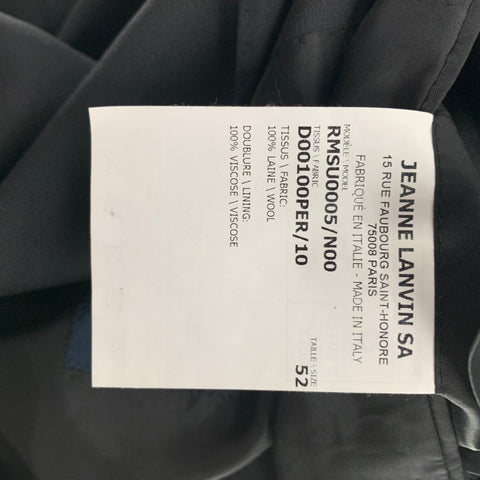 LANVIN Size 42 Regular Black Wool Notch Lapel Suit