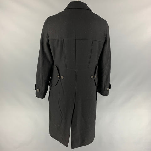 OLIVER SPENCER Taille 44 Manteau double boutonnage en laine à chevrons noir