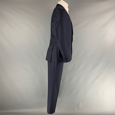 ERMENEGILDO ZEGNA Size 38 Navy Stripe Wool Peak Lapel  Suit