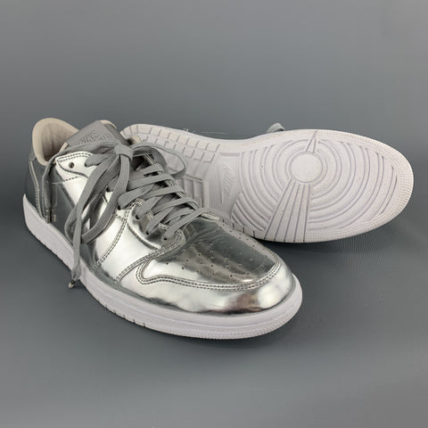 NIKE Talla 11.5 Zapatillas bajas AIR JORDAN de cuero metalizado plateado con cordones