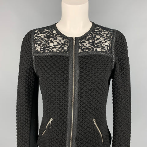 REBECCA TAYLOR Size 6 Black Acrylic Blend Mixed Fabrics Jacket