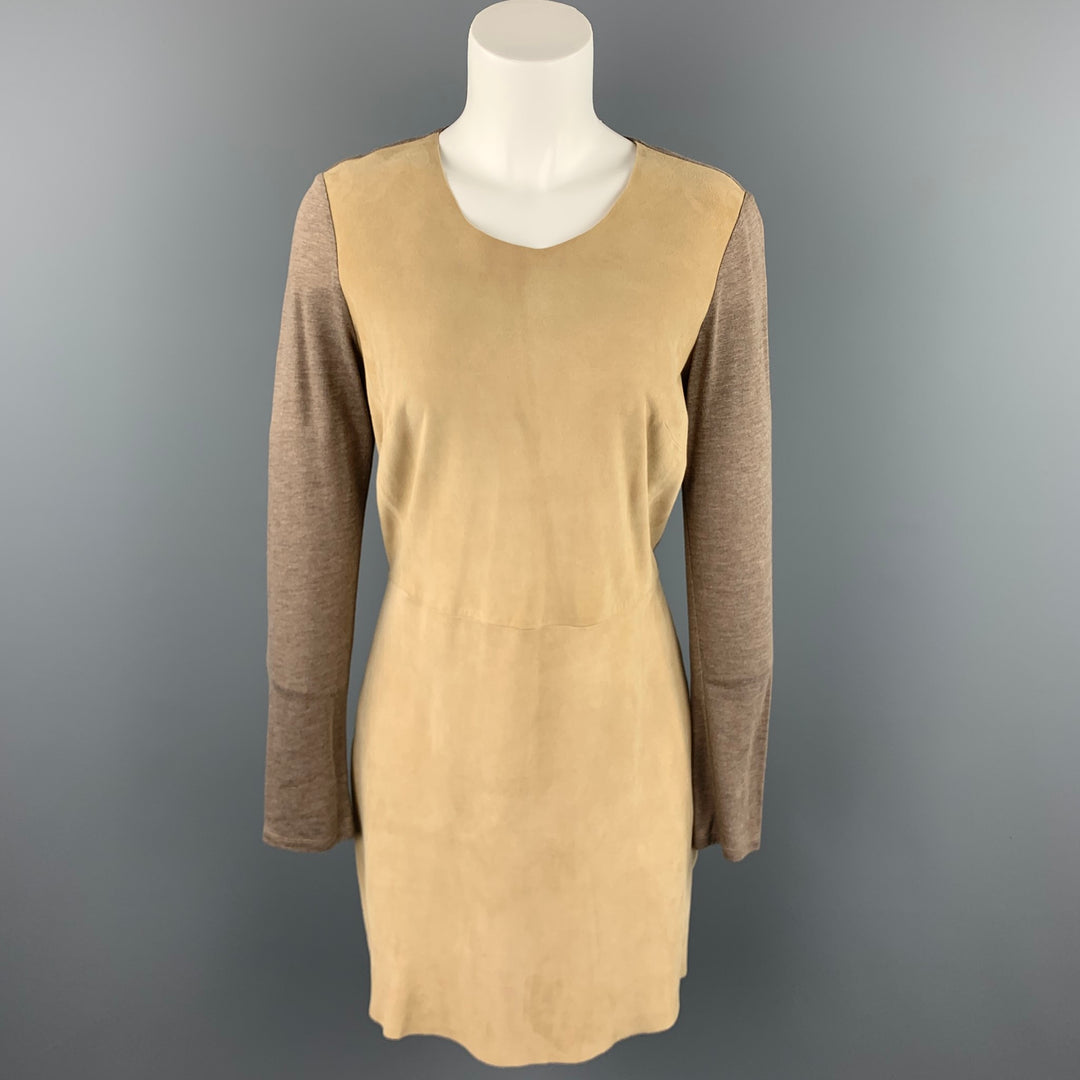 REBECCA TAYLOR Size 6 Taupe Two Toned Lyocell Shift Dress