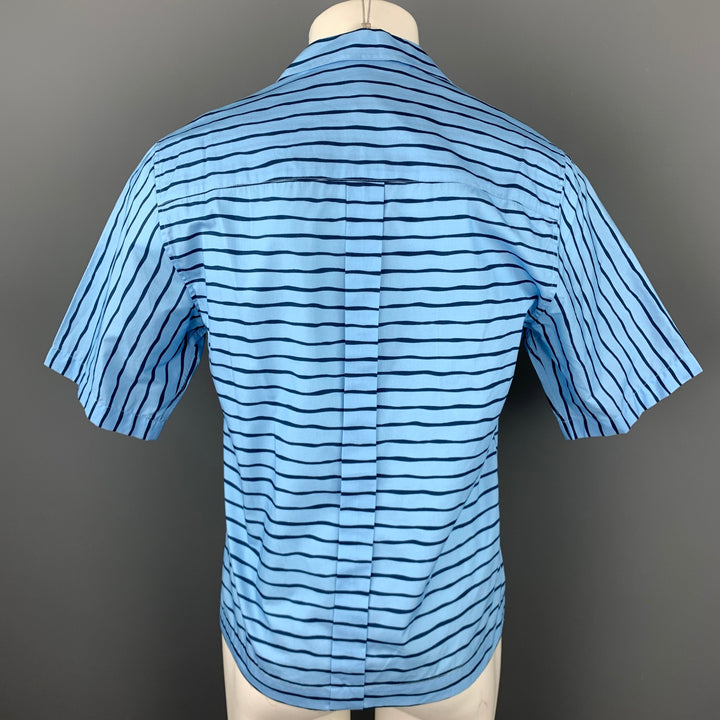 BAND OF OUTSIDERS Size M Blue & Navy Stripe Cotton Camp Short Sleeve Shirt