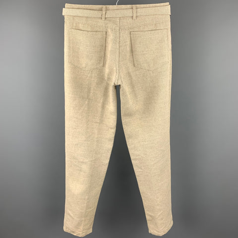 PRADA Size 32 Beige & Black Woven Cotton / Linen Belted Casual Pants