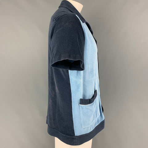 ORLEBAR BROWN Size XXL Navy Blue Textured Terry Camp Short Sleeve Shirt
