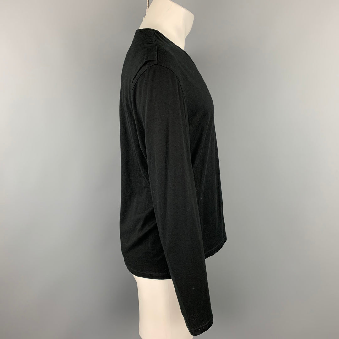 JOHN VARVATOS Size L Black Cotton / Wool V-Neck T-shirt