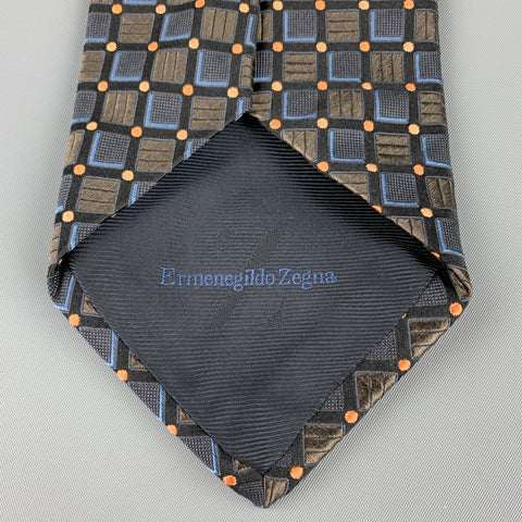 ERMENEGILDO ZEGNA Black & Navy Geometric Silk Tie