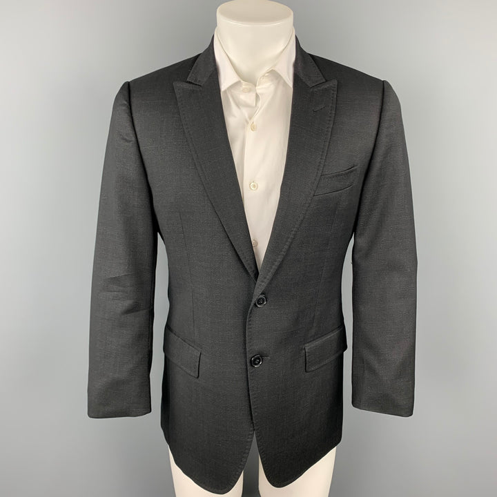 DOLCE & GABBANA Luxury Size 38 Black Wool / Silk Peak Lapel Sport Coat