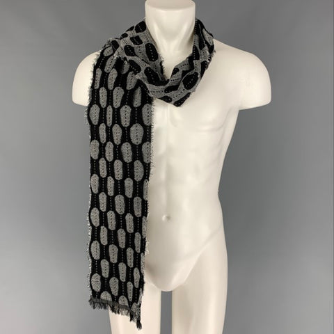 NOT LISTED Black White Woven Viscose Blend Scarf