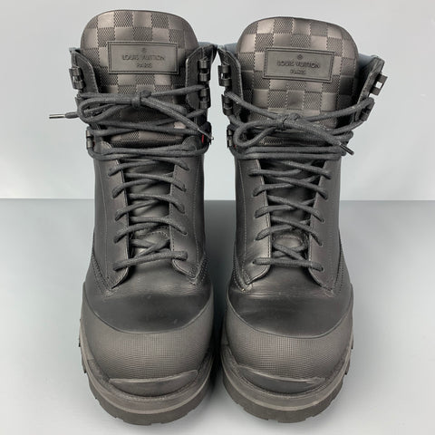 LOUIS VUITTON Size 10 Black Red Leather Lace Up Hiking Boots