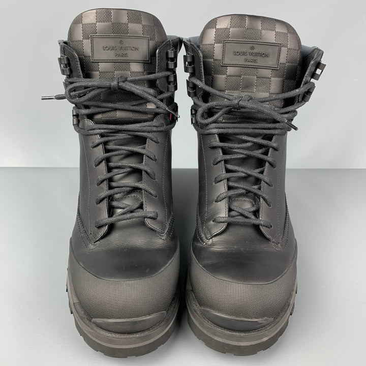 LOUIS VUITTON Size 10 Black Red Leather Lace Up Hiking Boots