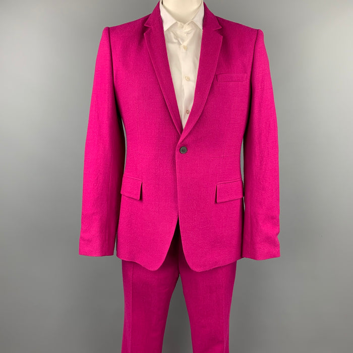 HAIDER ACKERMANN Size 42 Raspberry Wool Notch Lapel Suit