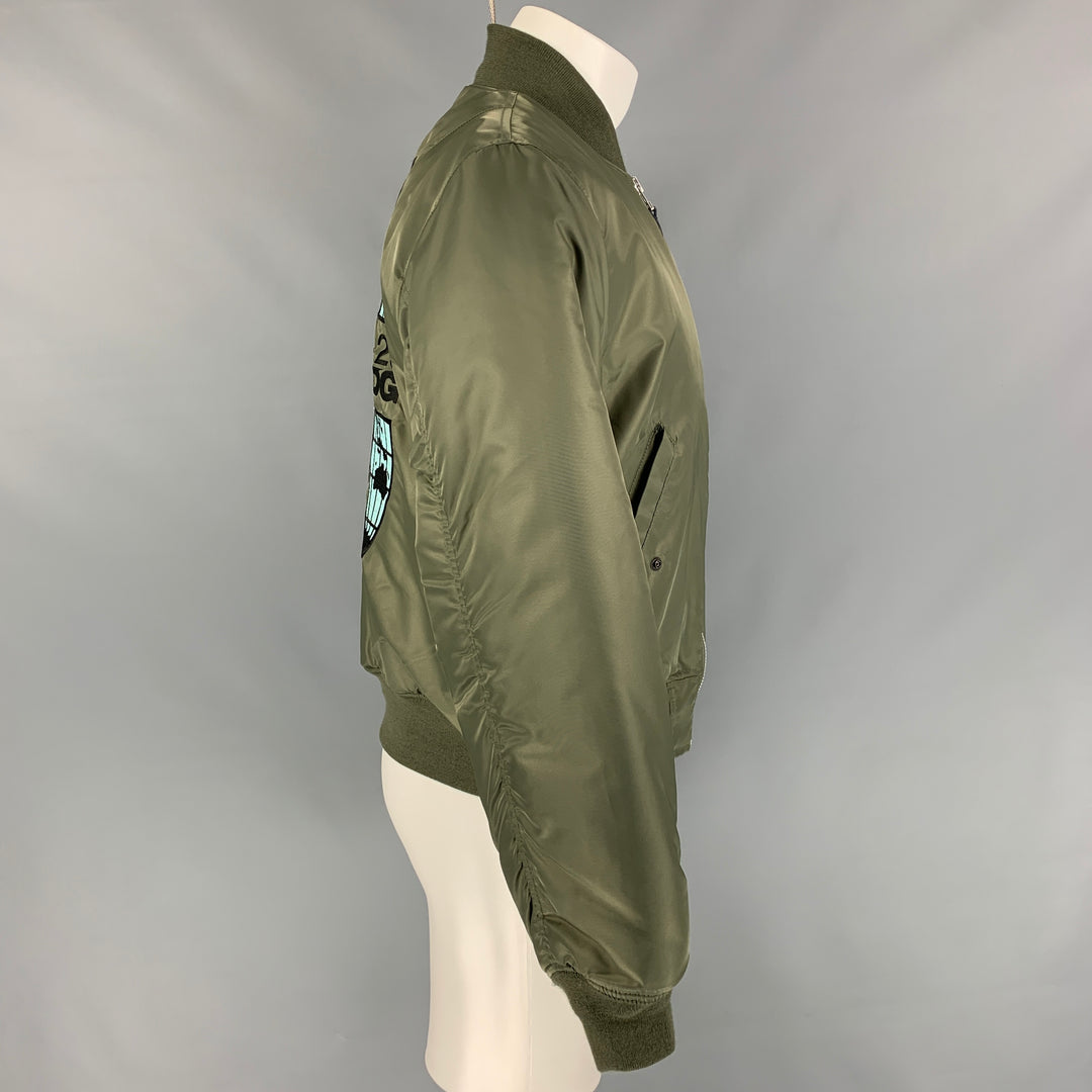 COMME des GARCONS x STUSSY Size S Olive Green Nylon Graphic 40th Anniversary Bomber Jacket