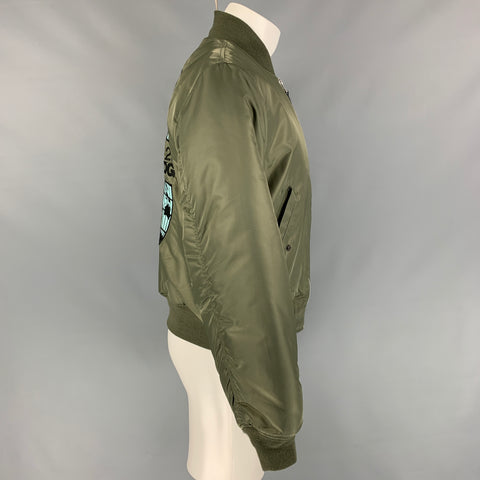 COMME des GARCONS x STUSSY Size S Olive Green Nylon Graphic 40th Anniversary Bomber Jacket