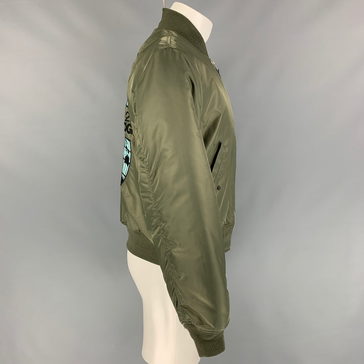 COMME des GARCONS x STUSSY Size S Olive Green Nylon Graphic 40th Anniversary Bomber Jacket