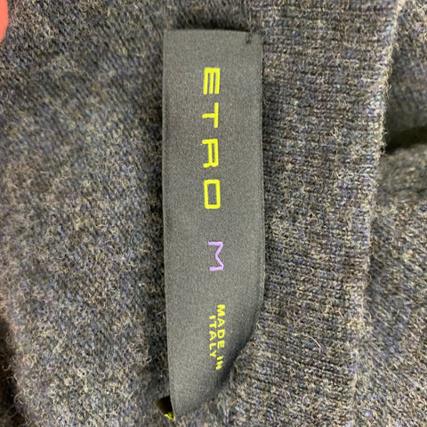 ETRO Taille M Pull col V en laine chiné bleu gris
