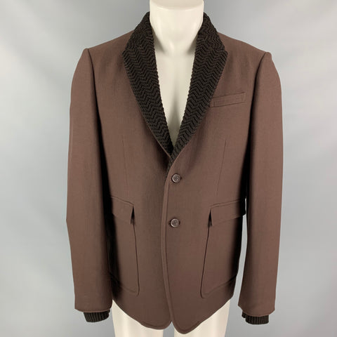 BURBERRY PRORSUM by Christopher Bailey Size 40 Brown Zig Zag Collar Wool Notch Lapel Jacket