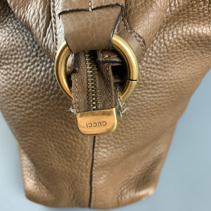 GUCCI Brown Pebble Grain Leather Hobo Handbag