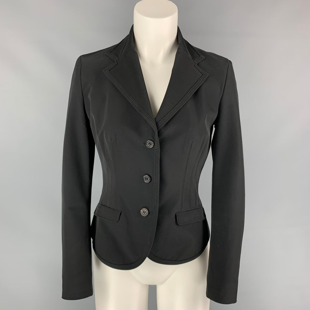 PRADA Taille 4 Blazer veste à simple boutonnage en polyester noir