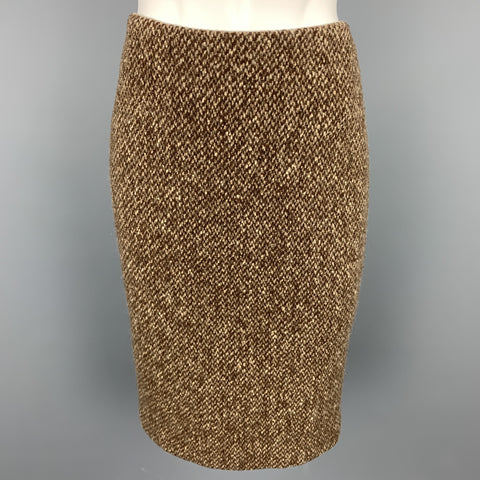 RALPH LAUREN Purple Lable Size 4 Brown Tweed Wool / Cashmere A-Line Skirt