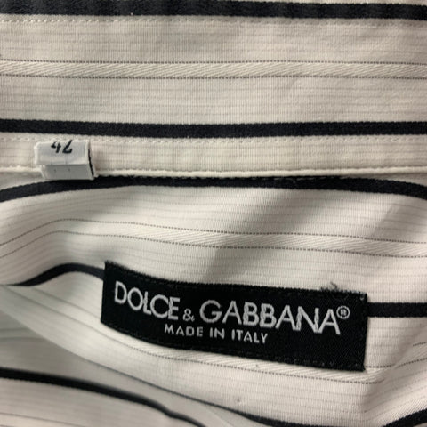 DOLCE & GABBANA Size L White Black Stripe Cotton Button Up Long Sleeve Shirt