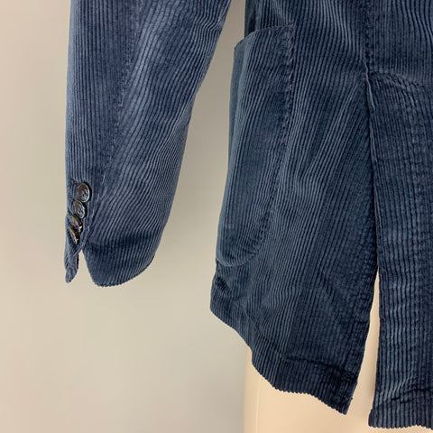 BRANDO Size 36 Blue Corduroy Cotton Notch Lapel Sport Coat