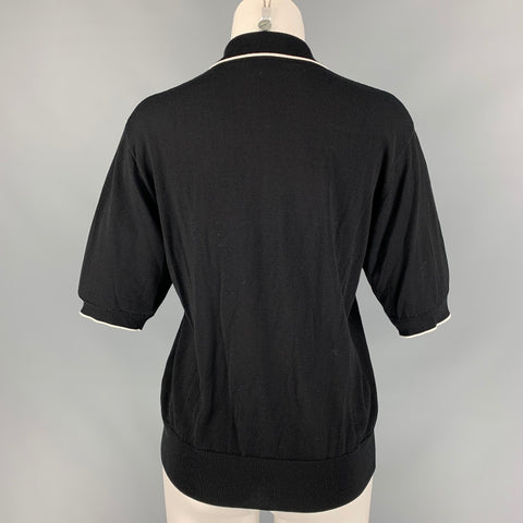 DRIES VAN NOTEN Size S Black & White Viscose / Cotton Two Tone Polo Shirt