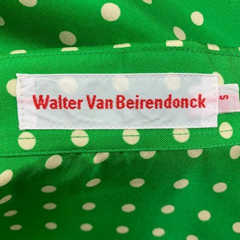 WALTER VAN BEIRENDONCK SS 20 Size S Green & White Dots Silk Button Up Long Sleeve Shirt