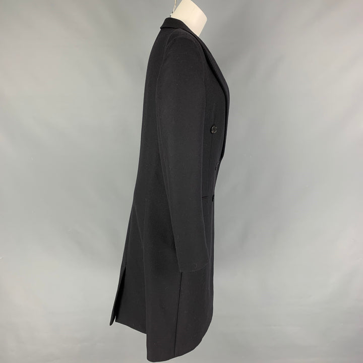 CELINE Size 8 Dark Blue Wool Double Breasted Coat