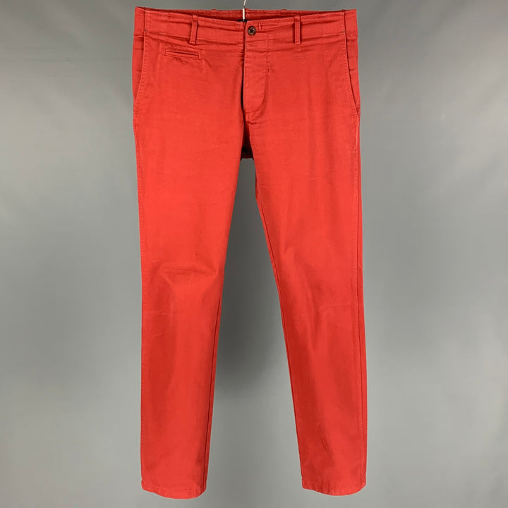 WINGS + HORNS Talla 32 Pantalones casuales con bragueta de botones de algodón color ladrillo