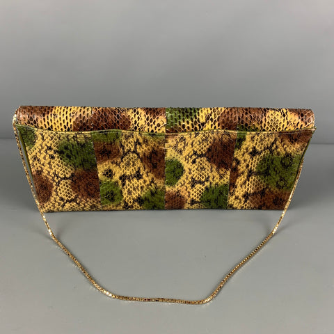 LEU LOCATI Green Beige Snake Skin Clutch Handbag