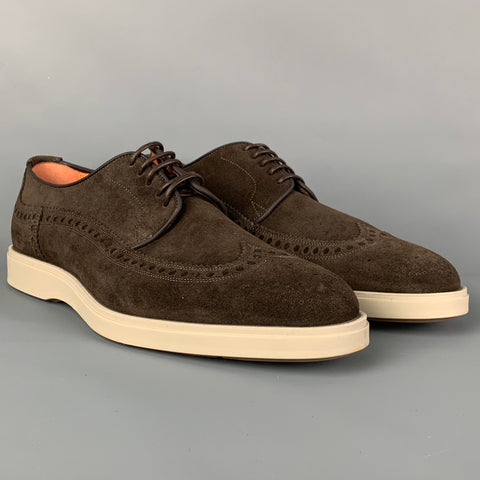 SANTONI Size 11 Brown Perforated Leather Wing Sleeve Lace Up Shoes