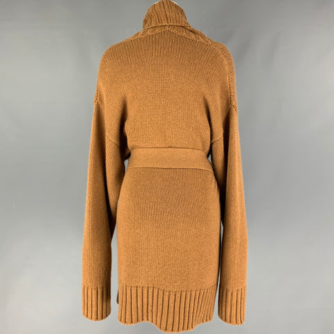 DOLCE & GABBANA Size 8 Tan Cashmere Shawl Collar Belted Cardigan