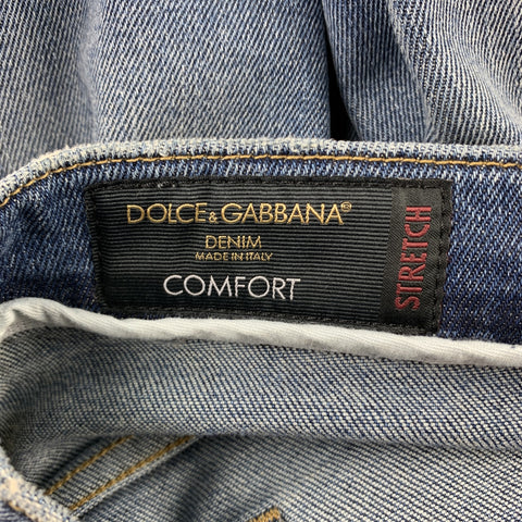 DOLCE & GABBANA Size 32 Blue Distressed Denim Zip Fly Jeans