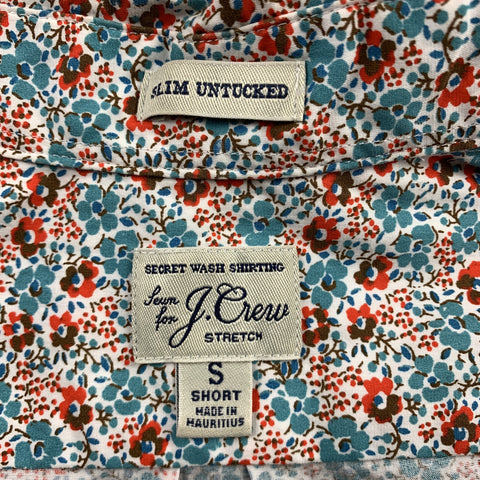 J. CREW Size S Teal & Orange Floral Cotton Button Down Long Sleeve Shirt