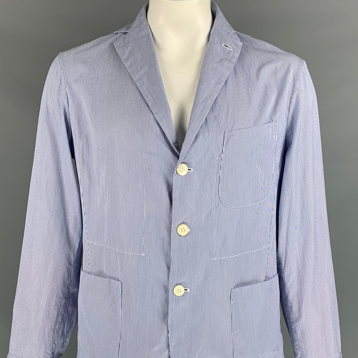 45rpm Size XL Blue & White Pinstripe Cotton Notch Lapel Jacket