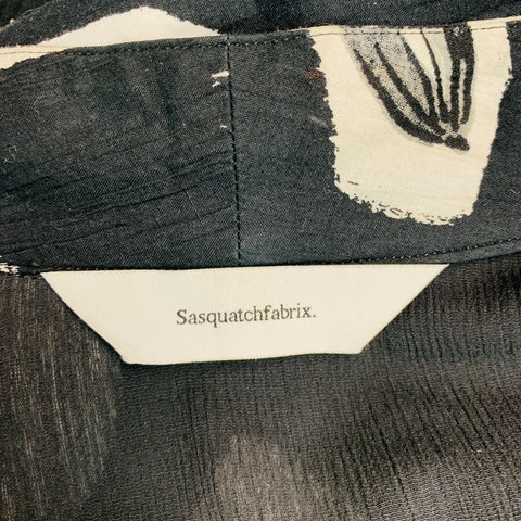 SASQUATCHfabrix Size L Black White Print Cotton Collarless Long Sleeve Shirt