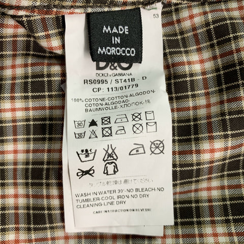 D&G by DOLCE & GABBANA Brad Size 40 Brown, White & Red Checkered Long Sleeve Shirt