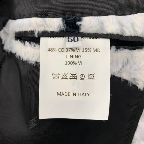 MOSCHINO COUTURE Fall 2015 Size 40 Regular White & Black Print Cotton / Viscose Notch Lapel Suit