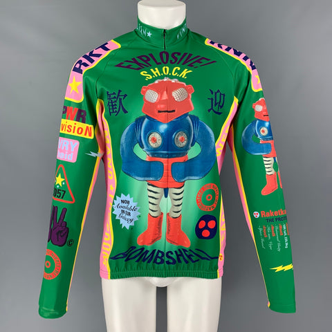 WALTER VAN BEIRENDONCK SS20 Size XL Green Pink Graphic Nylon Jersey Bike Top
