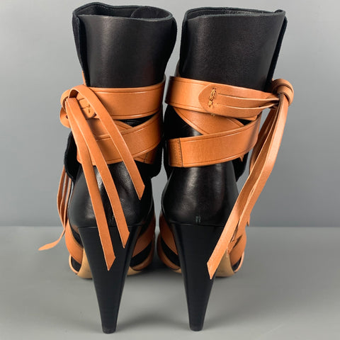 ISABEL MARANT Talla 10 Botas cruzadas de piel de becerro de ante color canela negro