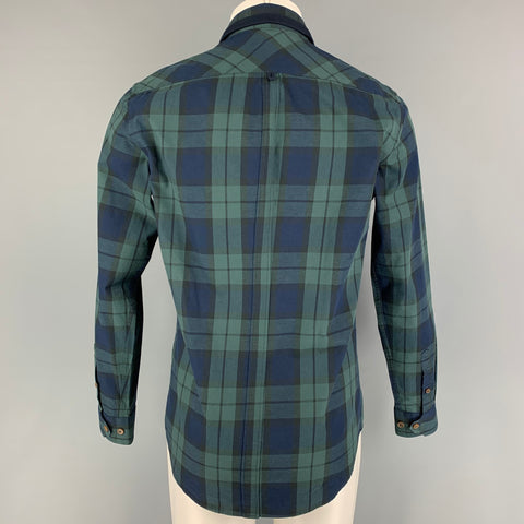 BENJAMIN BARKER Size L Forest Green Navy Blackwatch Plaid Long Sleeve Shirt