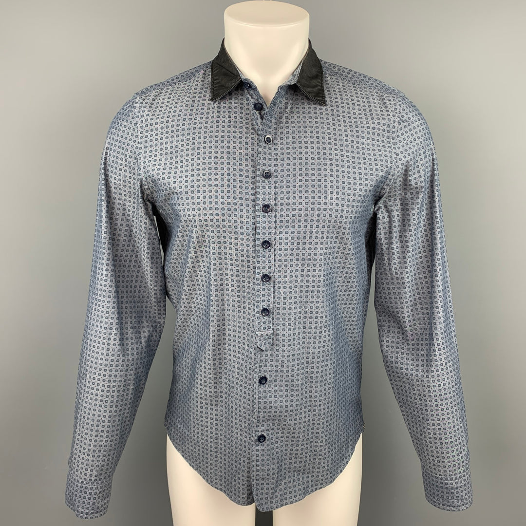 DIESEL Camisa de manga larga con botones de algodón con estampado de lunares azules talla M