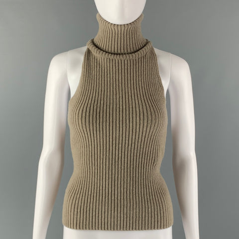 THE ROW Size XS Grey Taupe Virgin Wool Cashmere Ribbed Halter Casual Top