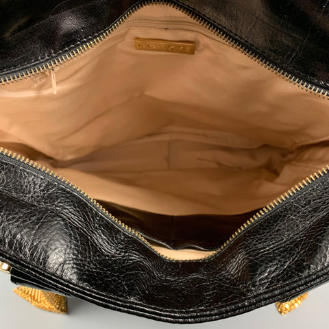 CC SKYE Black & Gold Leather Tote Handbag