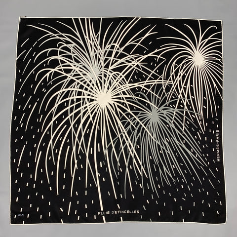 HERMES Pluie D'Etincelles by Wlodzimierz Kaminski Black & White Silk Scarf
