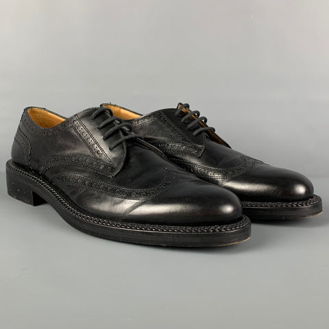VALENTINO Size 10.5 Black Perforated Leather Wingtip Lace Up Shoes