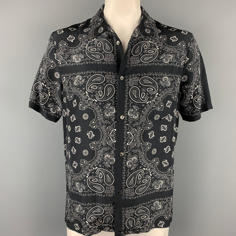 ALEXANDER WANG Size XL Black & Grey Paisley Silk Camp Short Sleeve Shirt